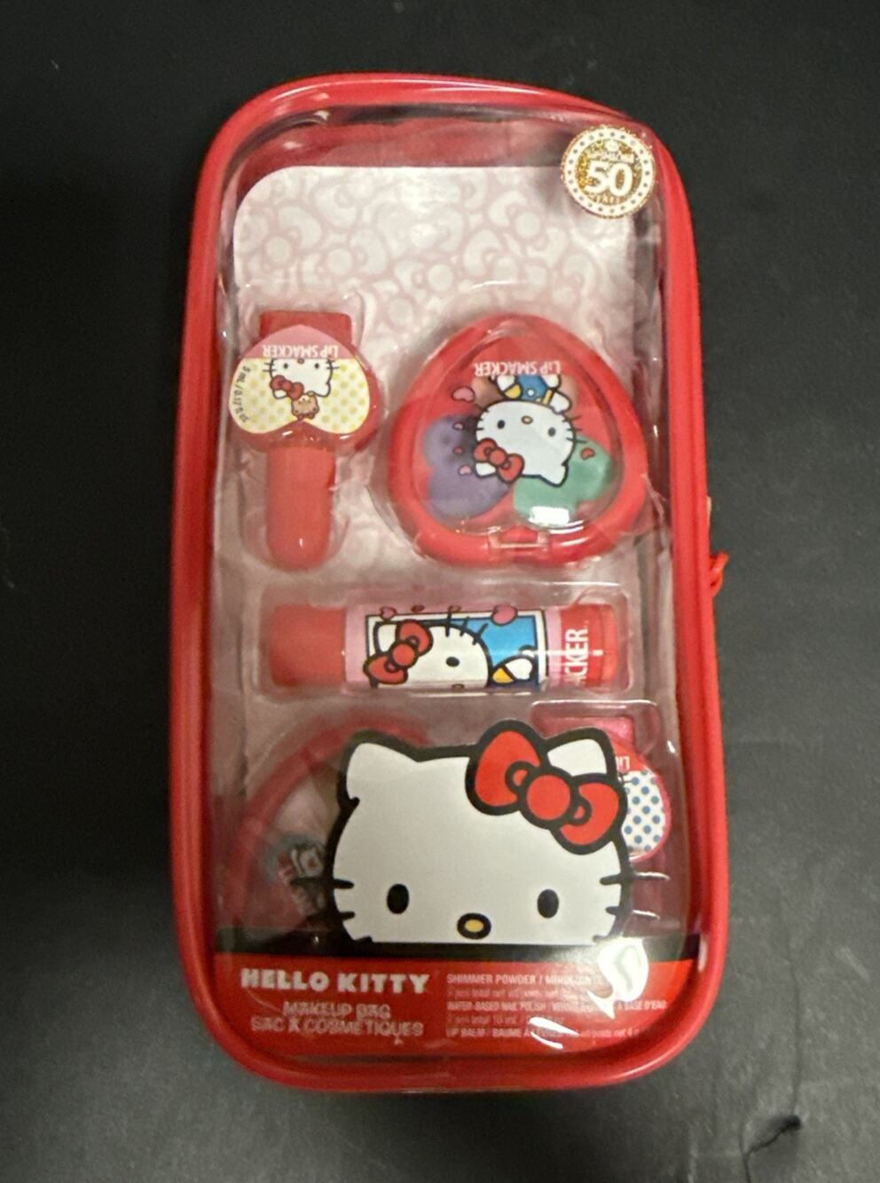 Lip Smacker Hello Kitty Makeup Bag Sac Sanrio Cosmetic Set 5ct Unused 50 Years